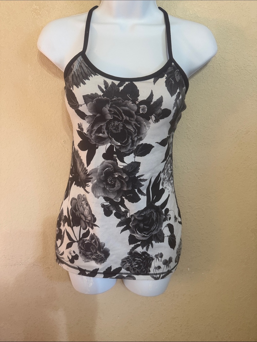 lululemon athletica power y tank Black & White Floral Spaghetti Strap Cami